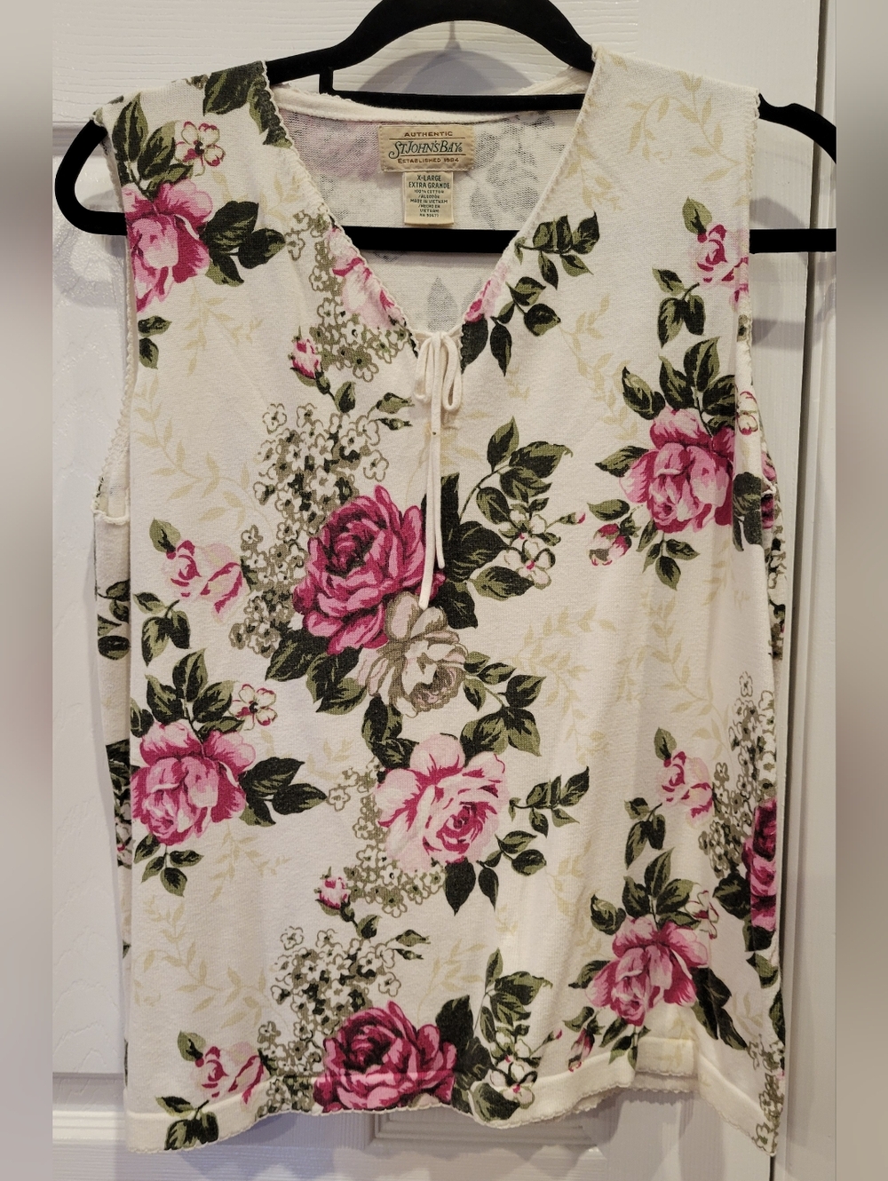 St. John's Bay Cream Floral Tie-Front Sleeveless Top